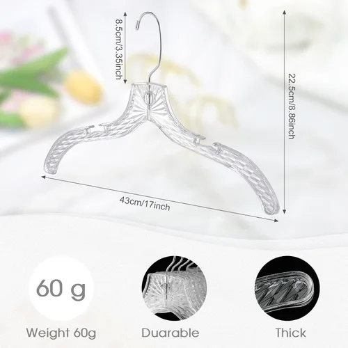 Miniatura 4 de Roowest 40 perchas de plástico transparente para ropa a granel de 17 pulgadas, duraderas con corte de cristal, perchas resistentes con clips