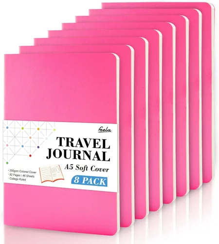Feela - Paquete de 8 cuadernos de tapa blanda en masa, cuadernos universitarios rayados para el trabajo, cuaderno de viaje rayado para mujeres y 8