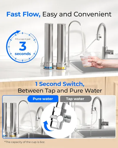 Miniatura 7 de Waterdrop - Filtro de agua de encimera doble etapa con iones de plata, reduce el cloro, PFOA/PFOS, el mal sabor y olor, filtración mejorada