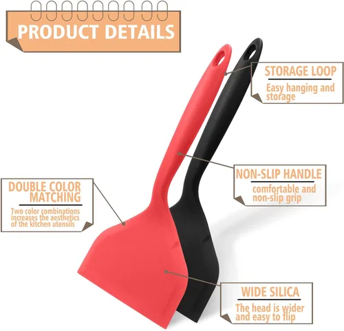 Miniatura 3 de 2 espátulas Wok de gel de sílice, espátula ancha para panqueques, antiadherente, resistente al calor, con mango corto para cocinar, hornear y freír