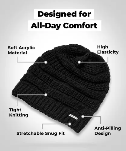 Miniatura 4 de Womens Soft Warm Stretchy Trendy Chunky Knit Beanie - Stylish Cable Knit Beanie Skully for Fall Winter Weather