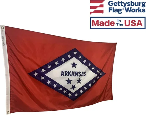 Miniatura 2 de Bandera del estado de Arkansas de 3 x 5 pies, nailon para todo tipo de clima y costuras reforzadas en el extremo de la mosca, fabricada en Estados