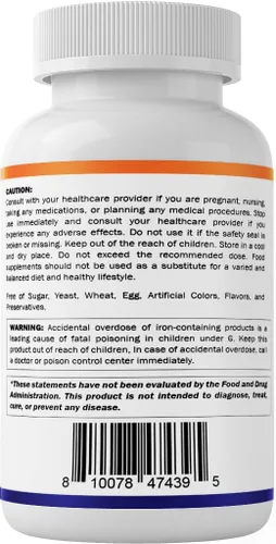 Miniatura 8 de Vitamatic Sulfato ferroso 325 mg con vitamina C 100 mg (65 mg de hierro elemental) – Suplemento de hierro de alta potencia – Sin