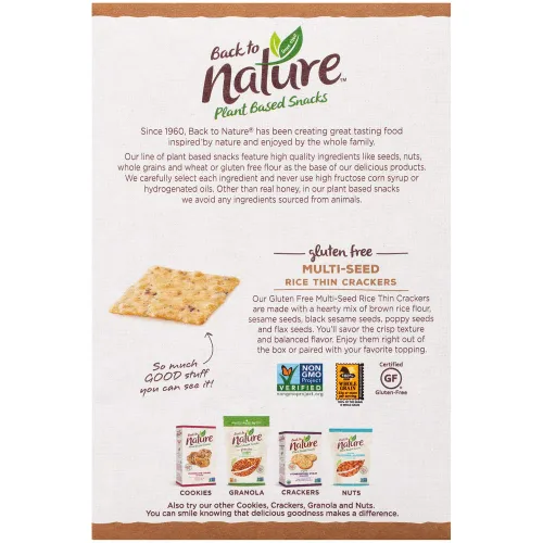 Miniatura 4 de Back to Nature Galletas sin gluten, arroz fino multisemilla, sin lácteos, sin OMG, hechas con harina de arroz integral de grano entero, aperitivos