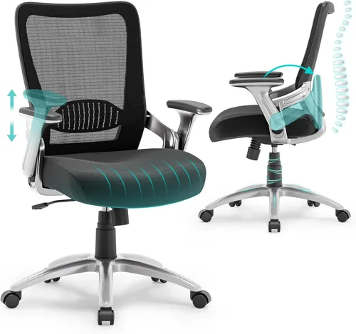 SUNNOW Silla de oficina, silla ergonómica de escritorio para computadora, silla ejecutiva resistente, soporte lumbar ajustable, brazos abatibles,
