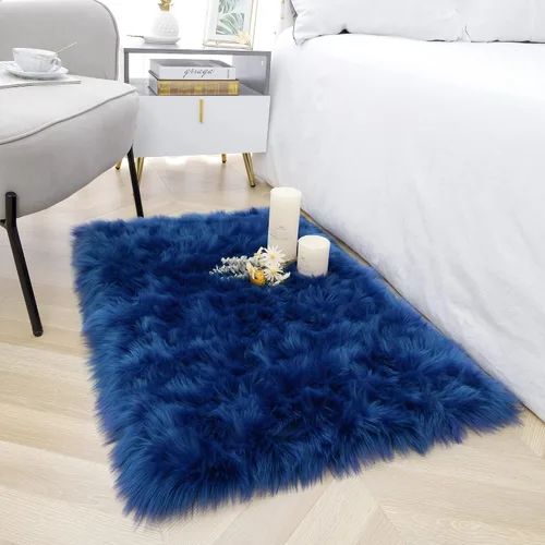 Miniatura 22 de Noahas Alfombra de piel sintética, alfombras esponjosas de lujo para dormitorio, alfombras lavables de 2 x 3 pies, alfombra de piel de oveja
