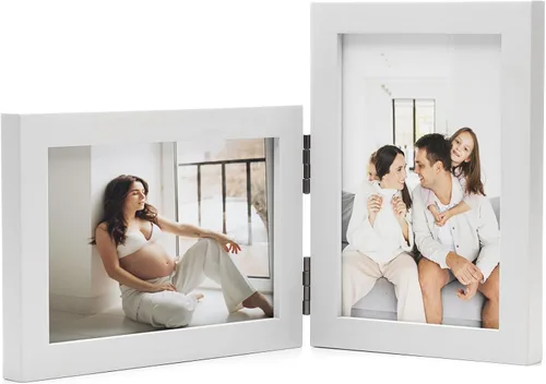 Miniatura 27 de Marcos de Fotos Dobles 4x4 con Bisagras Plegables en Negro para Colgar en la Pared o Poner en Mesa, Hechos de Madera de Pino con Vidrio Real P-44 *