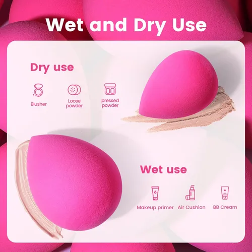 Miniatura 4 de BEAKEY - 5 esponjas de maquillaje, esponjas de belleza sin látex para una aplicación impecable de productos líquidos, en crema o en polvo, esponjas