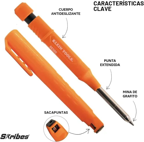 Miniatura 2 de KLEIN TOOLS 80188 Skribes 2.8 mm Lápiz de Carpintero Mecánico con Sacapuntas Incorporado y Paquete de 10 Recargas de Plomo de Grafito, para Marcado