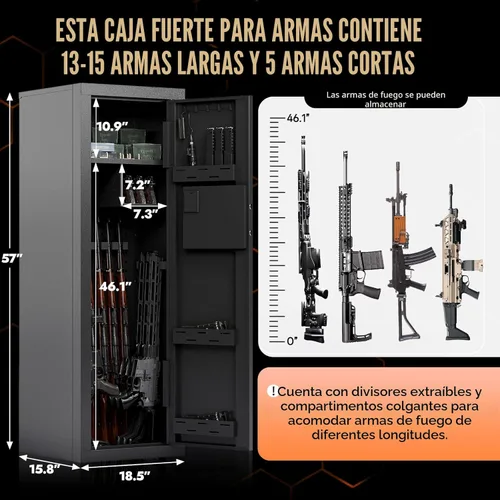 Miniatura 3 de KAER Caja fuerte biométrica para pistolas y rifles 13-15, cajas fuertes para armas con gabinete ajustable y bastidores de pistolas, gabinete