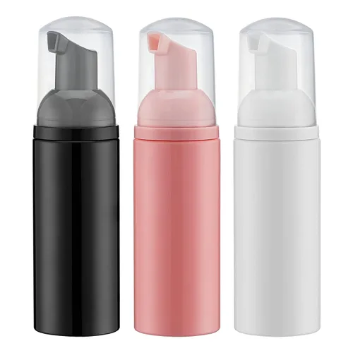 Tekson 3 botellas de espuma de jabón (2 onzas), champú de pestañas espumoso de viaje vacío para limpiador, dispensador (bomba negra, blanca y rosa)