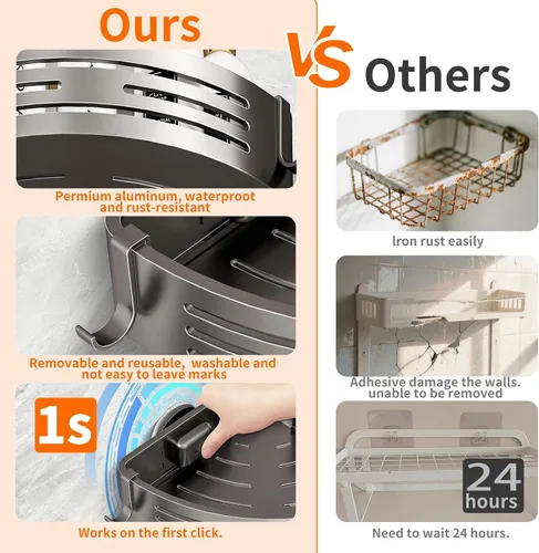 Miniatura 6 de Soporte de ducha con ventosa, estante de ducha extraíble sin perforaciones con barra de toalla y ganchos portátiles, organizador de aluminio a
