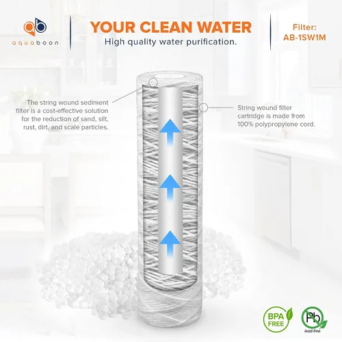 Miniatura 5 de Aquaboon Whole House - Filtro de agua para heridas de 1 micrón, cartucho de 10 x 2.5 pulgadas para repuesto de filtro de agua de pozo compatible
