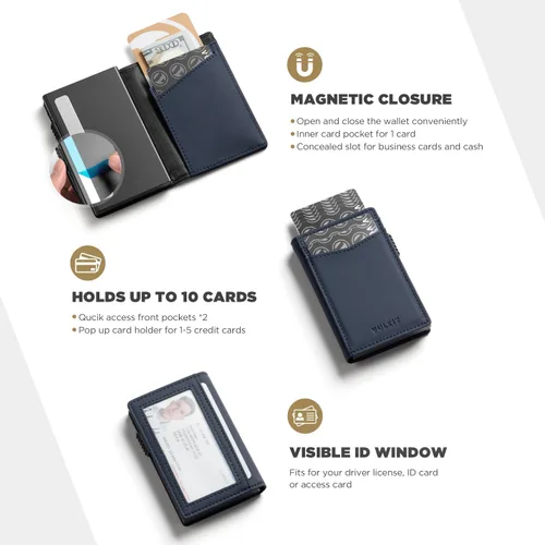 Miniatura 9 de VULKIT Billeteras delgadas para hombre, con bloqueo RFID, diseño minimalista con capacidad para hasta 11 tarjetas, Negro -, Minimalista