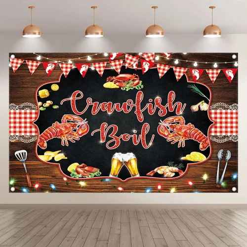 Miniatura 2 de Fondo de fotografía de cangrejo de río de 72 x 43 pulgadas, fondo de fotografía de barbacoa para adultos y niños, decoración de fiesta de langosta