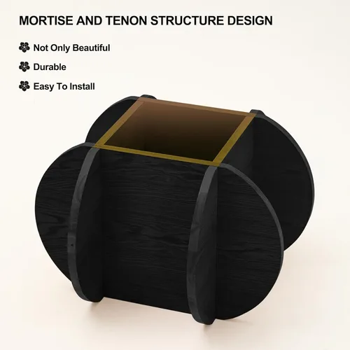 Miniatura 3 de Mesa de centro negra, mesa de centro redonda de vidrio de 31.5 pulgadas para sala de estar, mesa de centro moderna de mediados de siglo, mesa