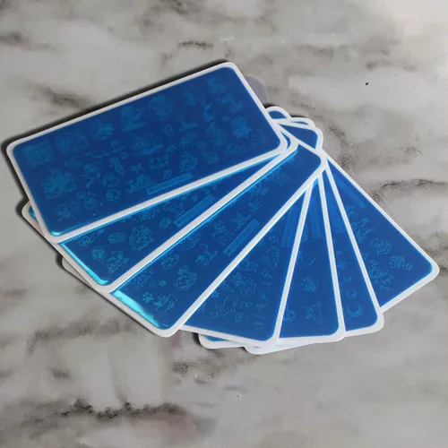 Miniatura 3 de Juego de placas de estampado de uñas de unicornio para gatos, cachorros, 7 piezas, diseño de estrella y corazón, lindo diseño de animales, placa
