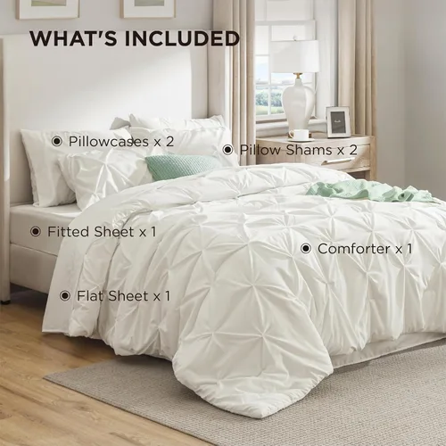 Miniatura 9 de BEDSURE Juego de ropa de cama con edredón tamaño King de 7 piezas, diseño de pliegues, con edredón, sábanas, fundas de almohada y fundas decorativas