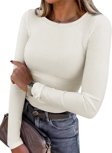 Miniatura 42 de ANRABESS - Camisetas de manga larga para mujer, de punto acanalado, ajustadas, básicas, 2025, informales, para usar a capas o debajo del uniforme