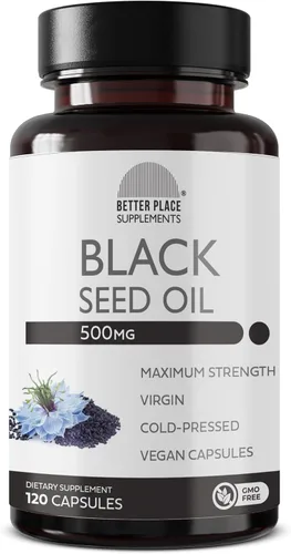 Cápsulas de aceite de semilla negra | (OMG y vegano) prensado en frío Nigella sativa que proporciona aceite de semilla de comino negro puro | Super