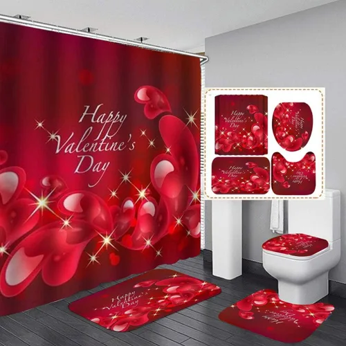 Miniatura 8 de Ochine Juego de cortinas de ducha para el día de San Valentín, cortina de ducha romántica con corazón de amor para decoración de baño