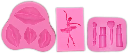 Miniatura 2 de 3pc chica bailarina, herramientas de maquillaje, labios boca silicona chocolate molde pastel decoración herramientas Fondant Sugarcraft moldes