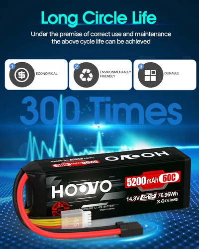 Miniatura 7 de HOOVO Batería Lipo de 14.8V 5200mAh 60C 4S con conector para RC Helicóptero RC Avión Quadcopter Drone RC Barco