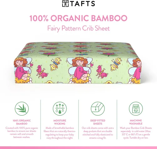 Miniatura 2 de Tafts Sábanas bajeras 100% viscosa para cuna, niñas, niños y unisex, bolsillo profundo de 8 pulgadas, colchón estándar para cuna y niño pequeño
