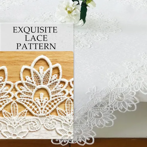 Miniatura 3 de Mantel de encaje para mesas de comedor redondas de 70 pulgadas, diseño de peonías blancas, vintage, para fiestas, bodas, tela lavable para banquetes