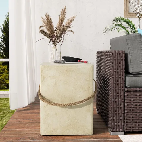Miniatura 8 de SUNBURY Juego de 2 mesas auxiliares para exteriores, 2 piezas, mesa auxiliar de hormigón para patio, mesa decorativa pequeña de 18 pulgadas de alto
