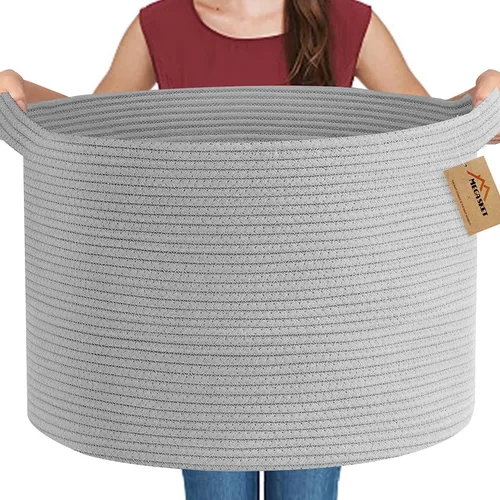 Miniatura 12 de MEGASKET Cesta grande de manta negra, 22 x 22 x 14 pulgadas, contenedor de cuerda tejida para almacenamiento, caja de almacenamiento de juguetes