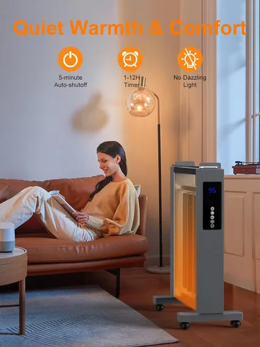 Miniatura 6 de Uthfy Calentadores de espacio de convección de 26 pulgadas para uso en interiores, calentador eléctrico de 1500 W para habitaciones grandes