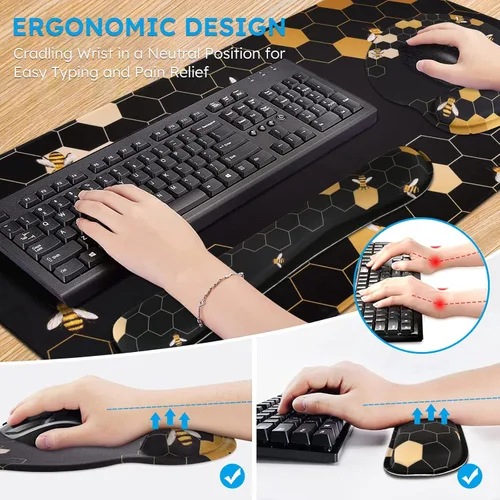 Miniatura 3 de iCasso Alfombrilla de Escritorio, Conjunto de Soporte de Muñeca para Alfombrilla de Ratón Gaming, 4 en 1 XXL Alfombrilla Grande para Ratón +