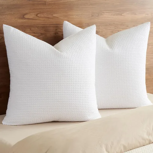 Miniatura 24 de PHF Funda de almohada 100% algodón con tejido de gofre, 18 x 18 pulgadas, sin relleno, paquete de 2 elegantes fundas de almohada cuadradas Gris claro