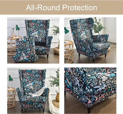Miniatura 4 de Eco-Ancheng Funda para silla Wingback, 2 piezas, respaldo de ala, fundas de elastano para sillón con respaldo de ala, fundas para sillón con parte W9
