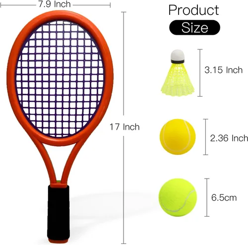 Miniatura 8 de Juego de raquetas de tenis para niños pequeños, mango de esponja, incluye 6 bádminton, 1 pelota de tenis, bolsa y 2 pelotas, aumenta los deportes