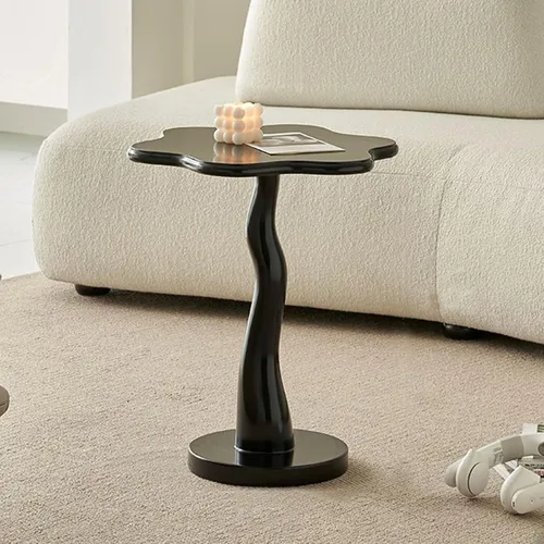 HM&DX Mesa auxiliar de madera con forma de flor, elegante mesa de centro para sofá pequeño con pedestal redondo, mesa auxiliar moderna de estilo