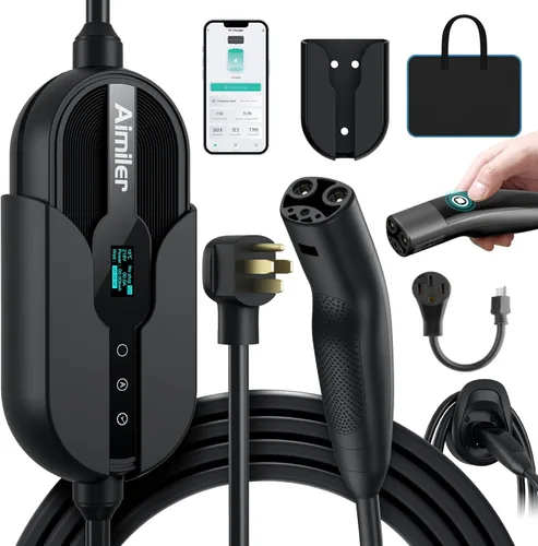 AIMILER Cargador Tesla de nivel 1/2 (WiFi APP/Plug-Play), máximo 32 A, cable de 25 pies certificado ETL, cargador eléctrico portátil para vehículos