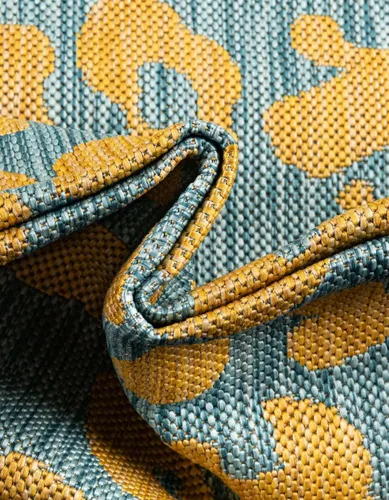 Miniatura 7 de Unique Loom Outdoor Safari Collection - Alfombra de área Leopard (4' 1" redonda, azul amarillo/azul)