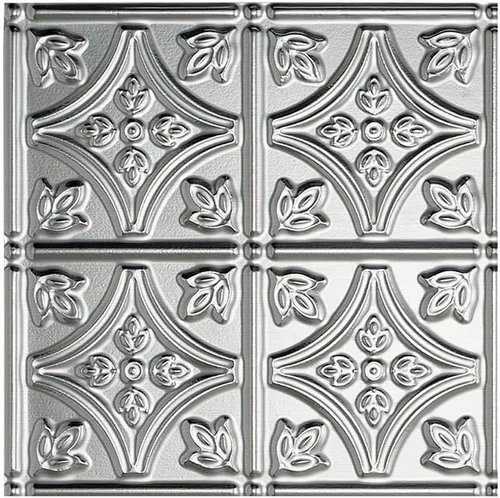 Miniatura 3 de FASÄDE Panel de techo decorativo de vinilo con pegamento de estilo tradicional y patrón 1 en níquel cepillado (muestra de 12 x 12 pulgadas)