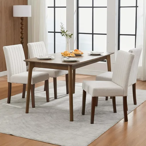 Miniatura 9 de Juego de 2 sillas de comedor tapizadas, sillas laterales de cocina de tela moderna con patas de madera resistentes, diseño Parsons, cómodo lino