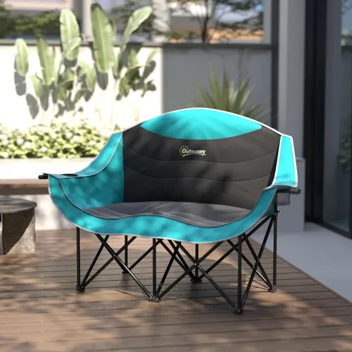 Miniatura 9 de Outsunny Double Camping Chair for Adults, Padded Folding Camp Chair for 2 Person with Armrest, Wine Glass Holder, Cup Holder, Carry Bag for Outdoor