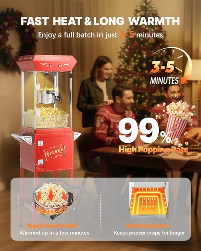 Miniatura 3 de Carro de máquina de palomitas de maíz mejorado de 8 oz, máquina de hacer palomitas de maíz que produce hasta 32 tazas, máquina de palomitas de cine