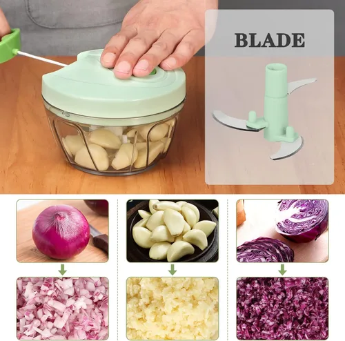 Miniatura 6 de Cambom - Picador manual de alimentos, cortador de verduras, picador con cordón para cebollas, frutas y nueces, material seguro para alimentos sin