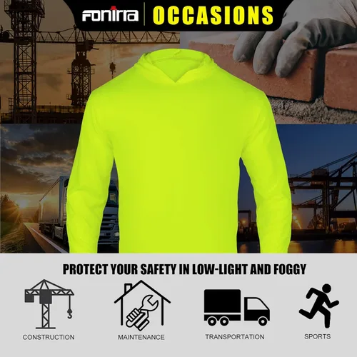 Miniatura 5 de FONIRRA Camiseta de manga larga de alta visibilidad para hombre, paquete de 3 camisas de trabajo de construcción con capucha