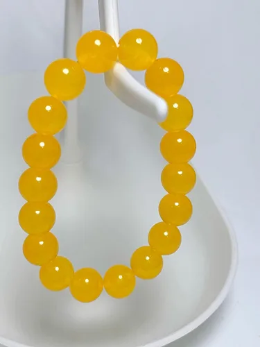 Miniatura 5 de Pulsera de cornalina de jade de 0.394in con cuentas de piedra de nacimiento de cuentas de equilibrio elástico hecho a mano (amarillo y rojo)