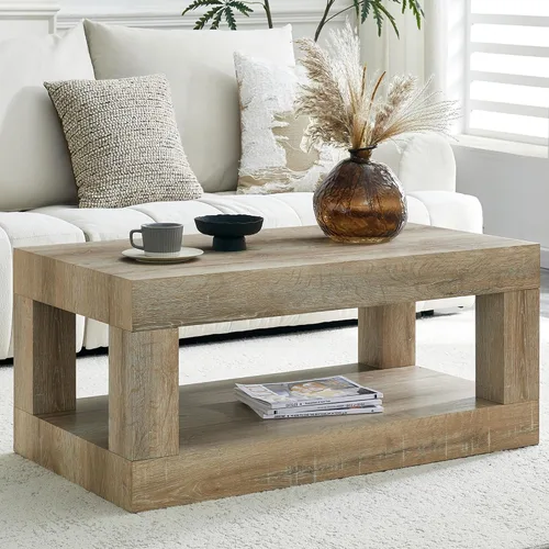 Miniatura 34 de Mesa de centro de madera, 39.37 pulgadas, cuadrada de mediados de siglo, mesa central de madera moderna de madera de fibropanel de densidad media
