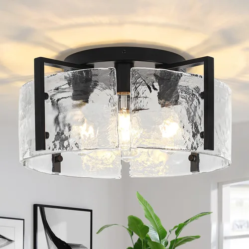Miniatura 14 de Lámpara de techo semiempotrada moderna negra de 15 pulgadas, accesorios de iluminación de pasillo, 3 luces de techo de vidrio para entrada, isla