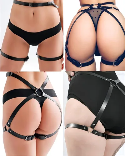 Miniatura 2 de Cadenas de cuerpo de cuero punk, arnés sexy para el vientre, cinturón gótico, fiesta, rave, muslo, pierna, liguero, accesorios de joyería