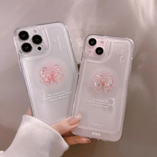 Miniatura 3 de Ownest Compatible para iPhone 7/iPhone 8/iPhone SE Linda Funda de 3D Rosa Moño Delgado Transparente Diseño Estético Protección para Lente de Cámara